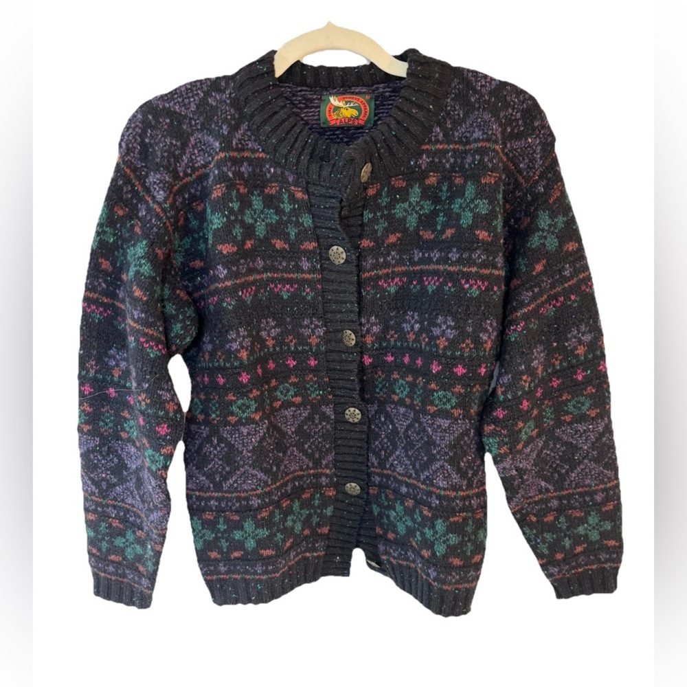Vintage Alps Patterned Women's wool blend cardigan Sweater med